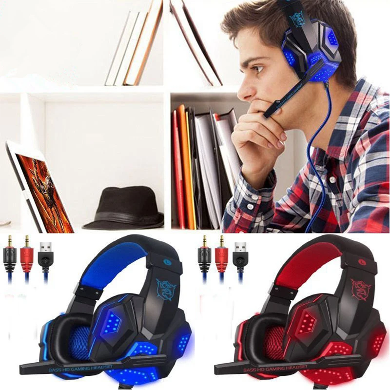 Drop Shipping Gaming Headsets Big Headphones with Light Mic Stereo Earphones Deep Bass for PC Computer Gamer Laptop PS4