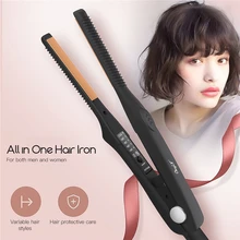 2 In 1 Electirc Hair Iron Ceramic Hair Straightener Temperature Adjustment Flat Iron Straightening Curler Men Hair Styling Tool