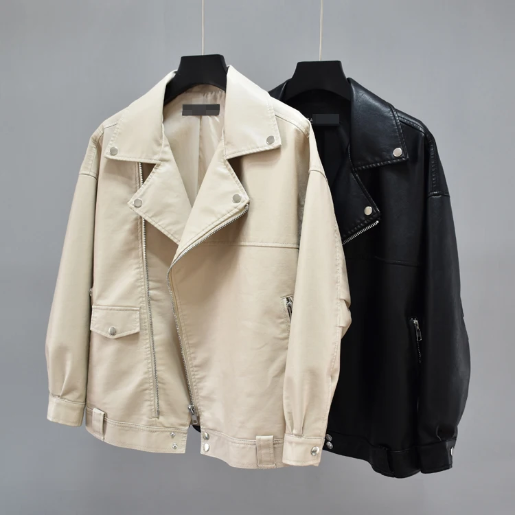 Leather Jacket White Female Coat Plus Large size Big Bomber Coat Boyfriend Women PU Biker Lady Autumn Outerwear Short XXL