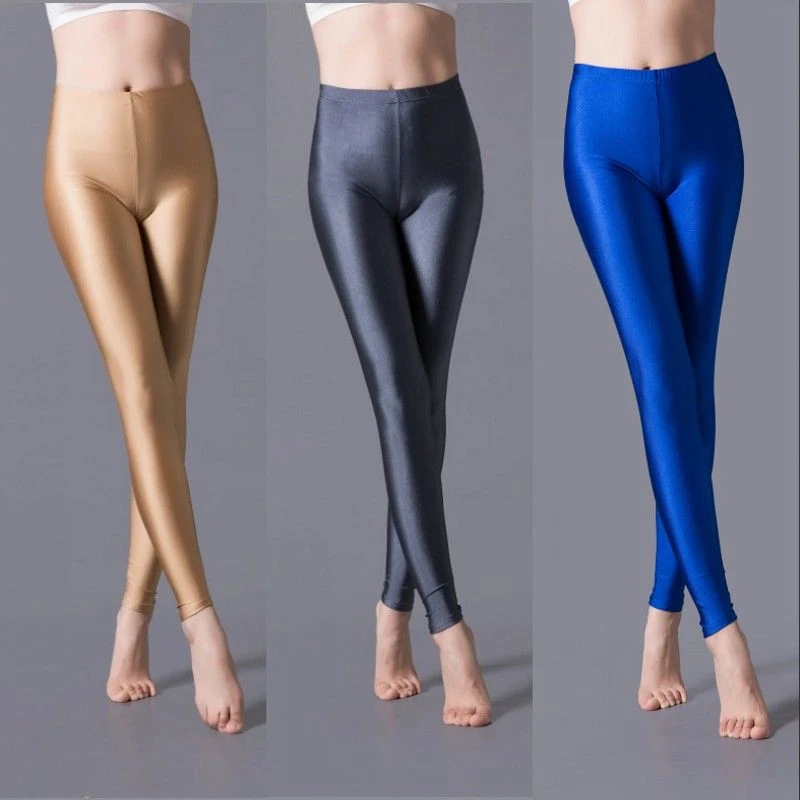 Mallas ajustadas de Fitness para mujer, Leggings brillantes, color caramelo, color sólido, negro, gris, Rojo