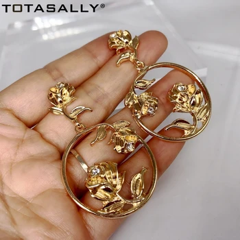 

TOTASALLY Women Statement Earrings Bohemian Brand Goden Rose Circle Drop Earrings Lady Gift Jewelry dropship