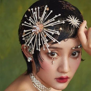 

Exaggerate Rhinestone Sun Crown Wedding Hair Accessories For Women Tiaras Hairband Crystal Headband Tiara