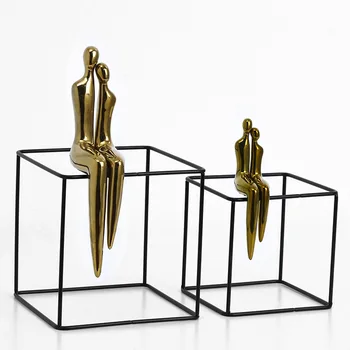 

Square Wrought Iron Handmade Ornaments Ceramic Couple Wire Crafts Home Decoration Ornaments Creative Tv Cabinet Decoration