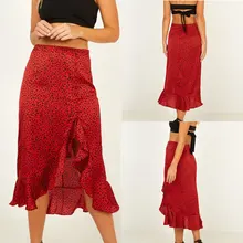 Женская плиссированная юбка в горошек с разрезом и высокой талией пляжная юбка для лета вечерние M8694