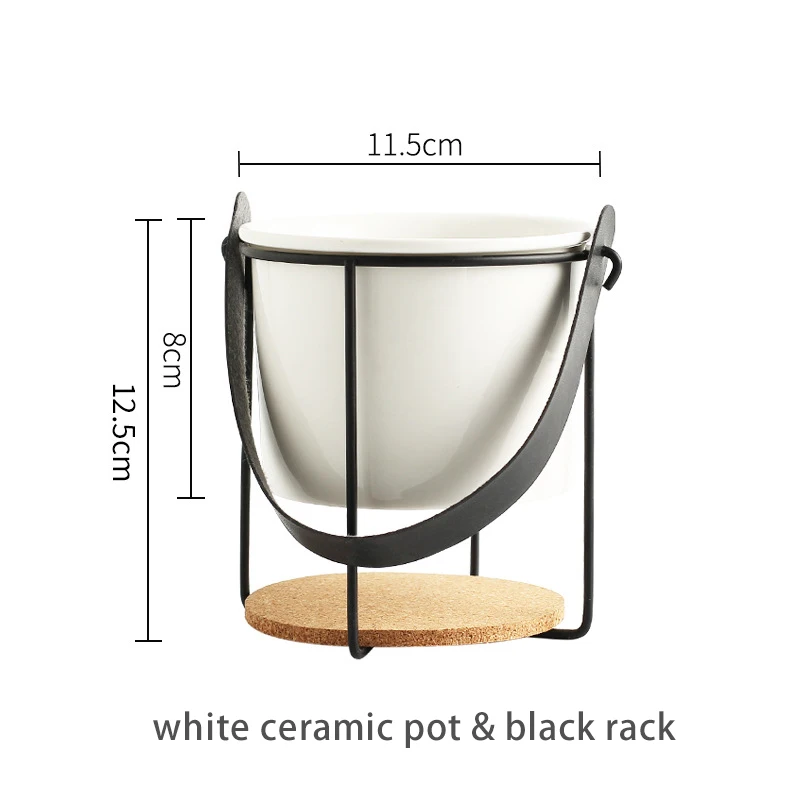 Portable Ceramic Flower Planter Modern Marbling Flower Pot with Metal Rack for Succulents Plants Bonsai Home Garden Decoration - Цвет: B