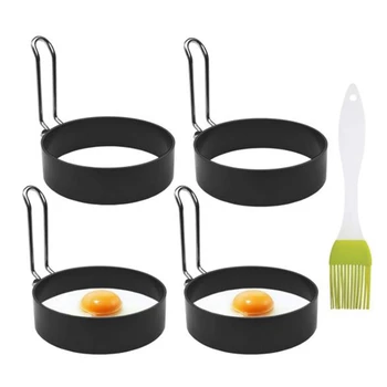

4 Pcs Egg Maker Ring,Non-Stick Egg Ring,Round Egg Cooker Omelet Ring Cooking Ring Omelet Pancake Kitchen Tool with Brush
