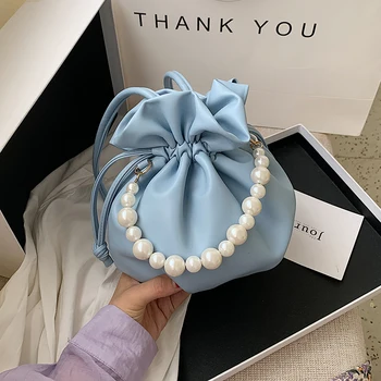 

Pearl Design Mini PU Leather Drawstring Bucket Bag Crossbody Bags For Women 2020 Fashion Shoulder Handbags Female Cross Body Bag