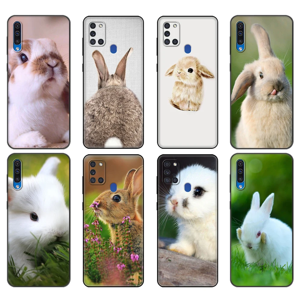Black tpu Case For Samsung Galaxy A50 50S A30S A10 A01 A11 A21S A31 A41 A51 A71 M21 M30S S10 LITE Cover Cute White Baby Rabbits | Мобильные