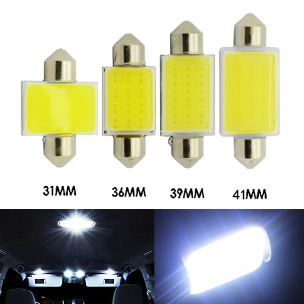 Led Car Lights 10pcs/lot 31mm 36mm 39mm 41mm COB C5W Festoon Dome Light Interior LED 1.5W 12-SMD DC12V Car LED Lights Bulbs Reading Lamp