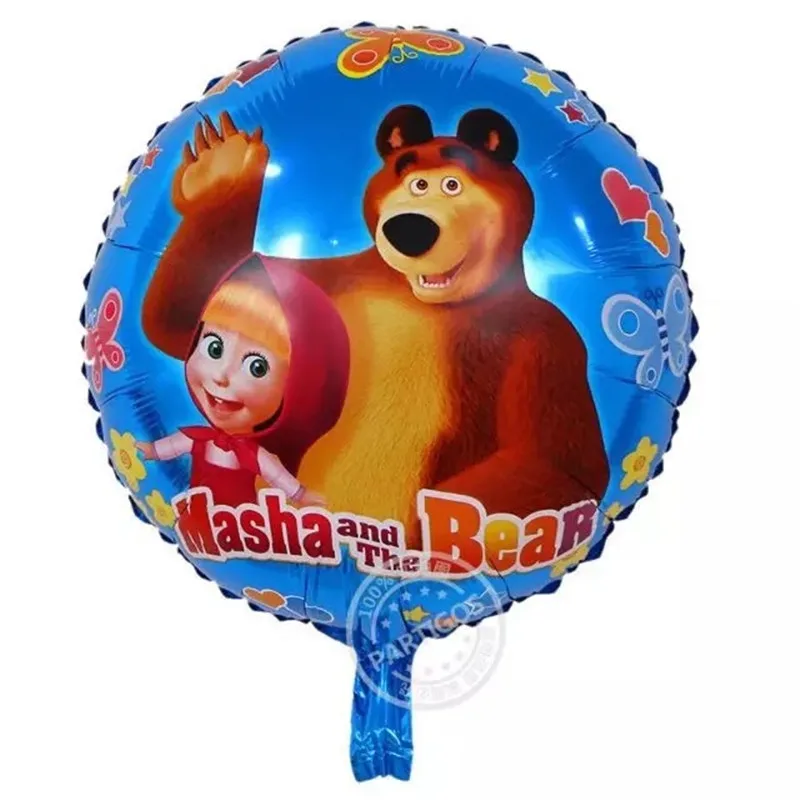 5 шт. вечерние 18 дюймовые Мультяшные игрушки Маша и Медведь, декоративные алюминиевые воздушные шары для первого дня рождения, вечерние принадлежности для мальчиков