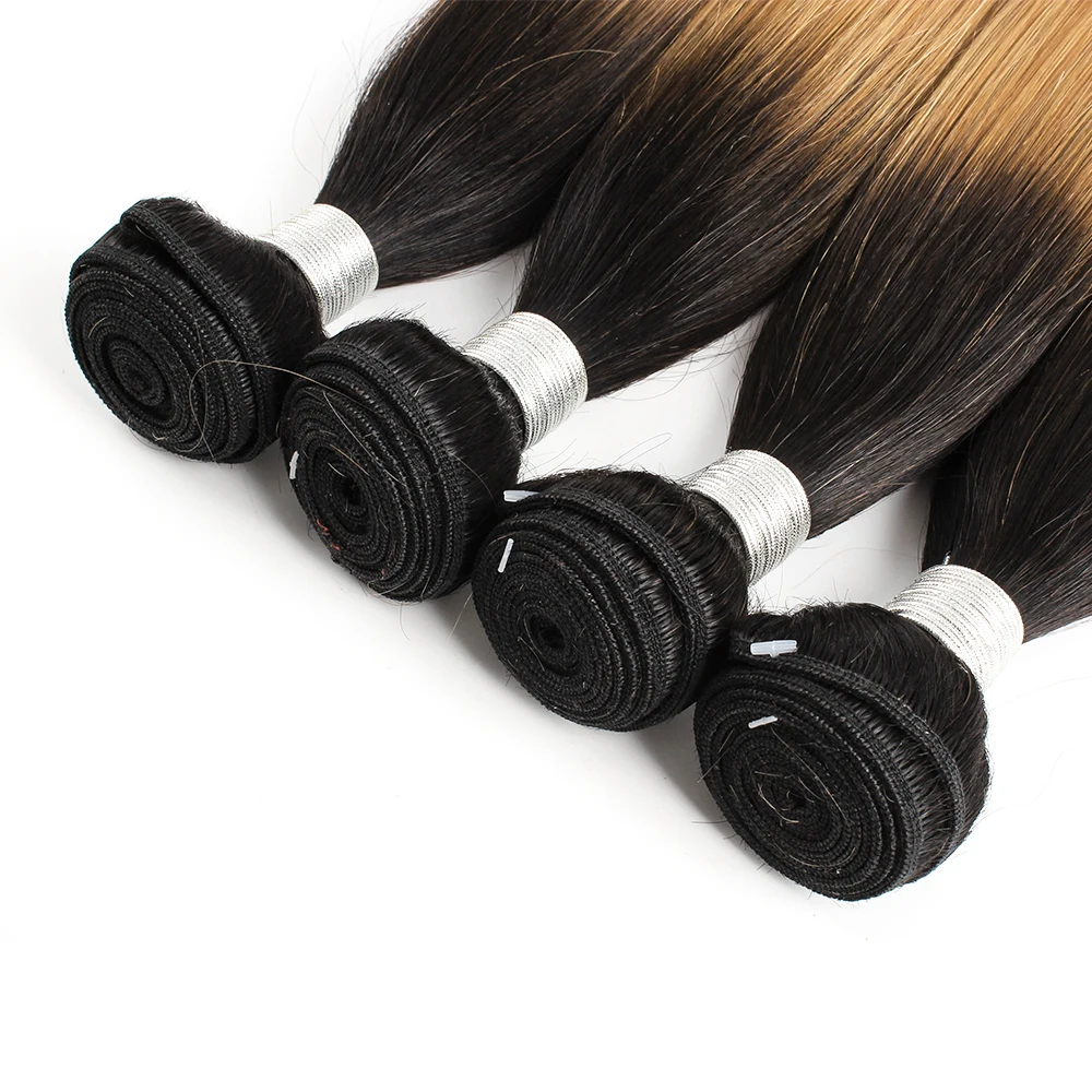 Kisshair T1B27 straight hair bundles 2 tone ombre honey blonde hair with dark roots pre-colored Brazilian human extension
