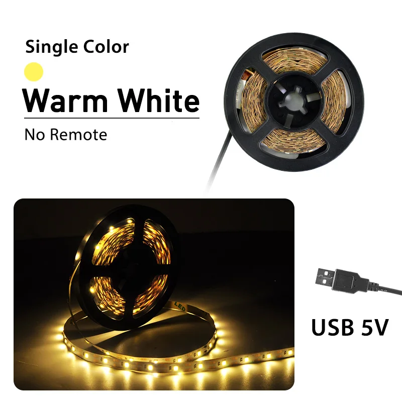 СВЕТОДИОДНАЯ лента SMD 2835 USB DC 5В мини 3Key 24Key 50 см 1 м 2 м 3 м 4 м 5 м гибкий светильник Настольная лампа Декор экран ТВ фоновый светильник ing - Испускаемый цвет: Warm White