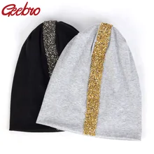 Geebro мягкие женские Стразы ленты модные хлопковые шапки-бини повседневные однотонные мешковатые свисающая шапка леди подарки на день рождения кепки