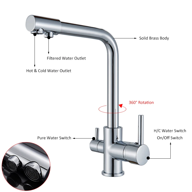  Vidric Chrome Waterfilter Taps Kitchen Faucets Mixer Drinking Water Filter 3 way Kitchen Faucet Sin - 4000246352145