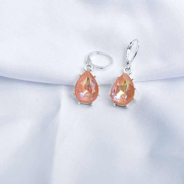 Geometric Crystal Water Drop Earrings For Women Silver Color Red Blue Jewelry Bridal Gift Boucle D'Oreille Femme