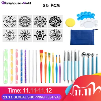

35PCS Mandala Dotting Acrylic Tools Set For Painting Rocks Pottery Portable Multifunction Embossing Dot Kit Polymer Clay Tools