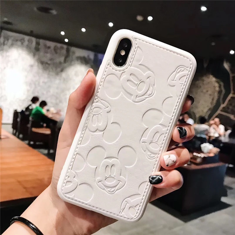 Популярный кожаный чехол с 3D тиснением и изображением мыши для iPhone X Xs Max XR 11 pro 8 7 6 6S Plus, милый мягкий кожаный чехол с изображением Минни Маус