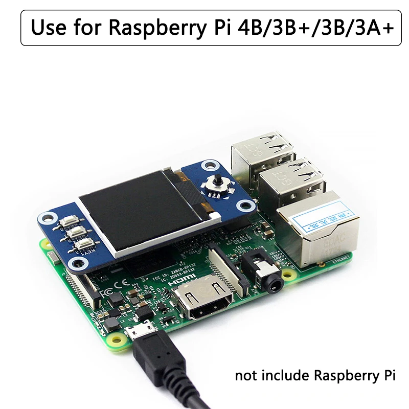 Raspberry Pi 4B/3B+/3B/Zero 1.44 inch LCD Hat 3.3V 128x128 SPI Interface Screen LED Backlight Display with Joystick