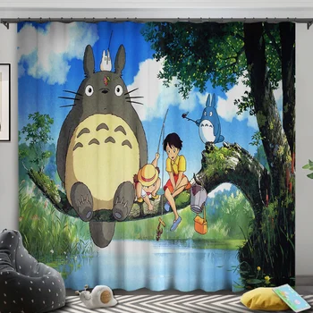 

Totoro My Neighbor 2 Panels/Set Window Curtains Block out Fabric Drapes Darkening Thermal Insulated For Living Bedroom Adult