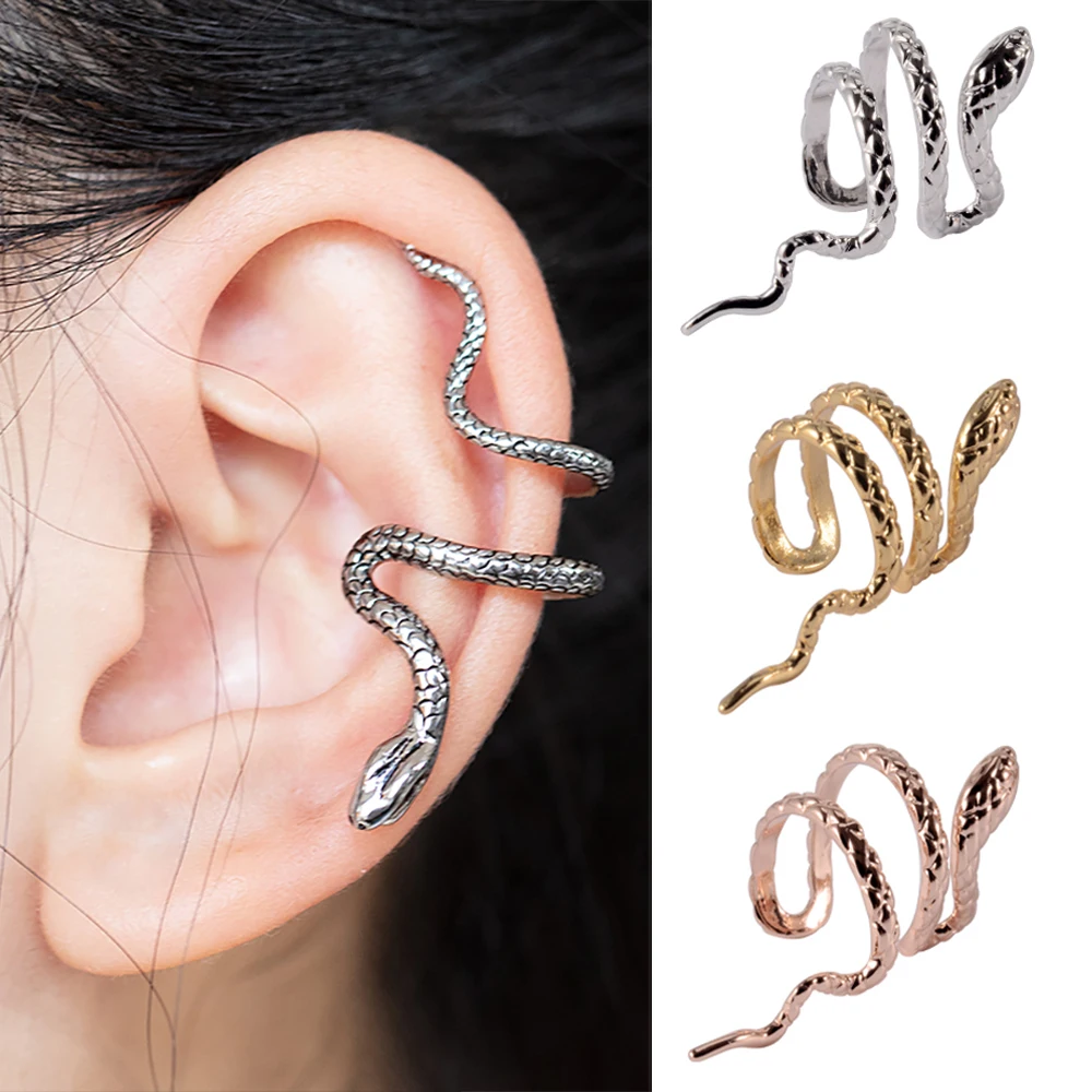1pcs Snake Earring Clips Without Piercing Punk Non Pierced Clip Earrings Ear Cuffs for Women Men Black Fake Ear Piercing Jewelry