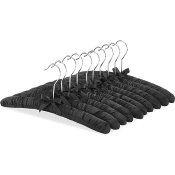 

NEW-10 Pieces of Black Seamless Cloth Cloth Hanger Silk Clothes Rack Sponge Hanger Home Hotel Clothing Hanging Hanger
