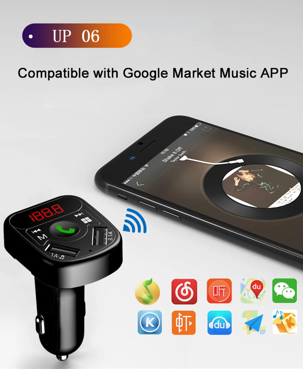 Автомобильный комплект, fm-передатчик, Bluetooth 5,0, Автомобильный MP3 Радио модулятор, трансмисор с двойным USB зарядным устройством, 3.1A, быстрая зарядка, Handsfree DY400