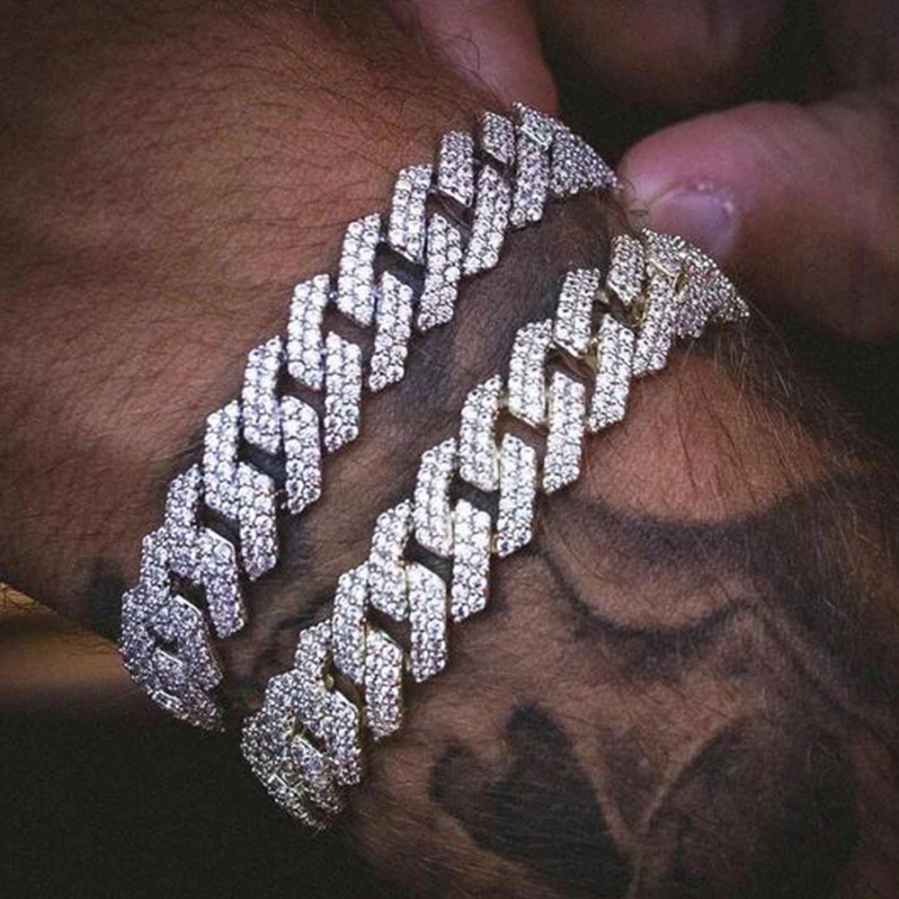 

Mens Hip Hop Gold Silver Color Iced 5A CZ Bling Heavy Miami Cuban Link Chain Bracelet