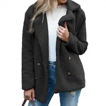 

80% HOT SALES！！！Autumn Winter Women Faux Fleece Long Sleeve Lapel Jacket Buttons Warm Loose Coat