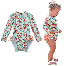 

Newborn Baby Girl Floral Bodysuit Infant Summer Long Sleeves Flower Swimsuit Toddler Bathing Beach Playing One-piece Swimwear