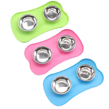 

Pet Stainless Steel Double Bowls Travel Feeder Water and food Bowl Non-Skid Silicone dish For Dog Cat Puppy voerbak