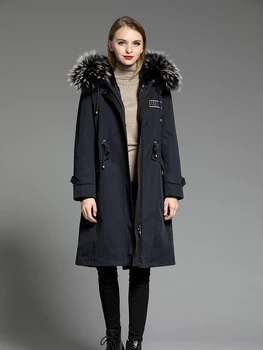 Billig Echt Parka Natürliche Kaninchen Liner Langen Graben Mantel 2020 Winter Jacke Frauen Waschbären Pelz Kragen Luxus Parkas MEIN