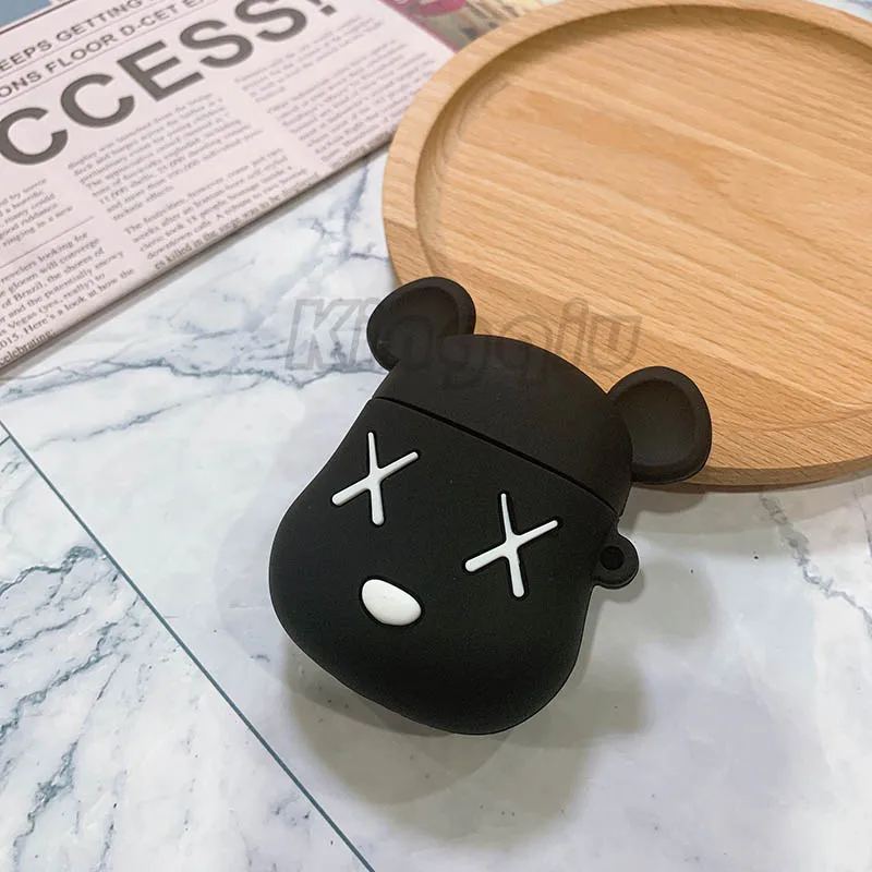 Blackvbear Забавный мультяшный чехол для Apple Airpods 3D защитный чехол милый Bluetooth чехол для наушников Модный мягкий силиконовый чехол s Чехол для гарнитуры - Цвет: Blackvbear