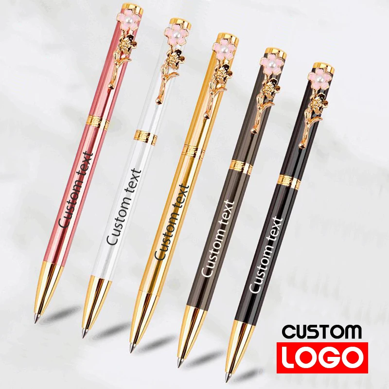 New Fashion Pearl Peach Blossom Pen Business Office Sign Pen Wholesale Advertising Metal Ballpoint Pen Custom Logo Student Gift