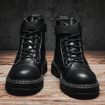 

PU Leather Black Sneakers Winter Martin Boots Fall Hig-top Men Boots Footwear Comfortable Casual Shoes Man Adult Male Krasovki