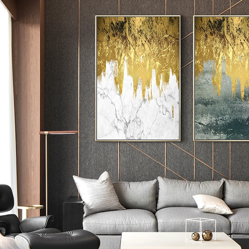 Скандинавский современный золотой Холст Картина и печать плакат для гостиной стены искусства черный белый украшения спальни домашний декор
