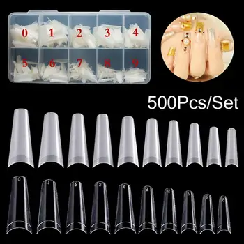 

500Pcs Fake Nail Tips Acrylic French Half False Nail Tips Coffin Flat C Curve Nail Art Natural DIY hand Nails Tools