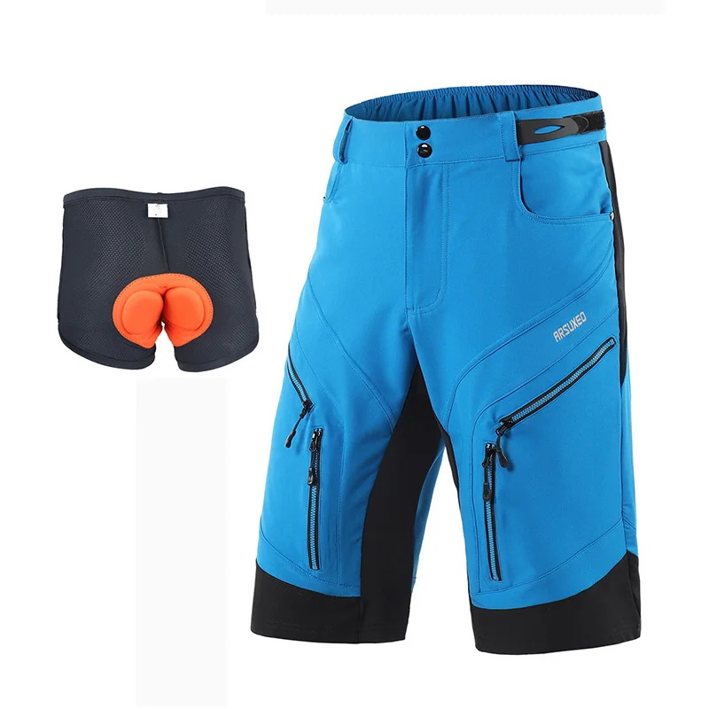 light blue with pad ARSUXEO велосипеды мужские велосипедные шорты свободного кроя спортивные MTB шорты для горного велосипеда, для спусков велосипед для триатлона - Цвет: light blue with pad