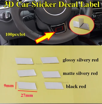 

100pcs Car Steering Wheel Sticker Aluminium 3D Auto Emblems Badge Sticker Decals 27mmx9mm Glossy/matte silvery red/black red