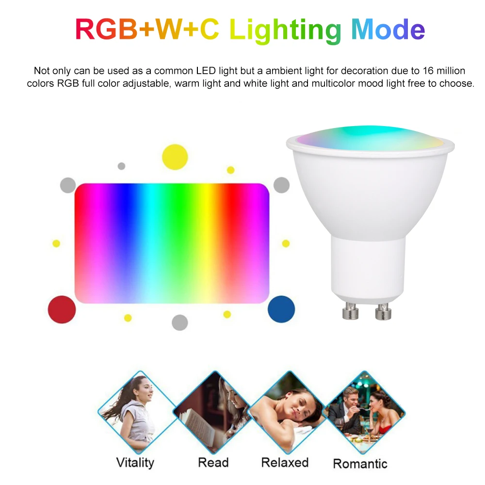 WiFi Смарт RGB светодиодный лампочка приложение Дистанционное Голосовое управление для Alexa Google Home Tmall Elf 5 Вт GU10 светильник с регулируемой яркостью умный дом