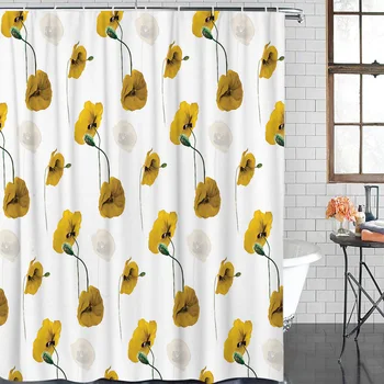 

Bathroom Shower Curtains Yellow Poppy Flower Waterproof Polyester Fabric Shower Curtain Home Decoration Bathroom Curtain