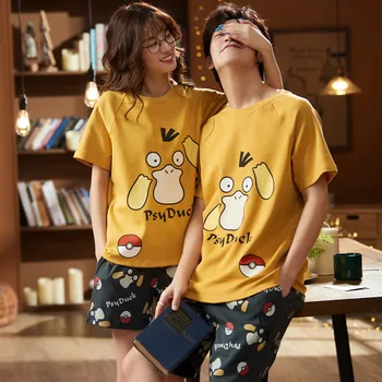 

Homewear Couple 's Pajamas set Summer Short-Sleeved Cotton Thin Large Size Loose Men Women 's Two Piece Suit Casual Tops Summer