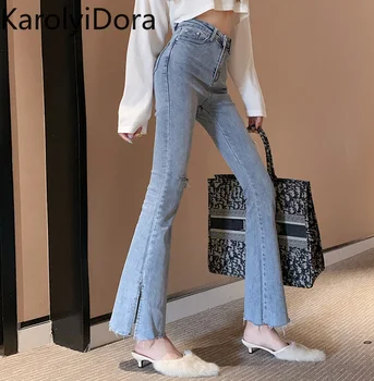 

Fashion 2020 Spring Korean version of the new autumn washed side slit was thin straight pants mop jeans