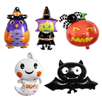 

Besegad 5pcs Halloween Spider Foil Balloons Kit Pumpkin Ghost Bat Witch Owl Balloon for Party Decoration Photo Props Supplies