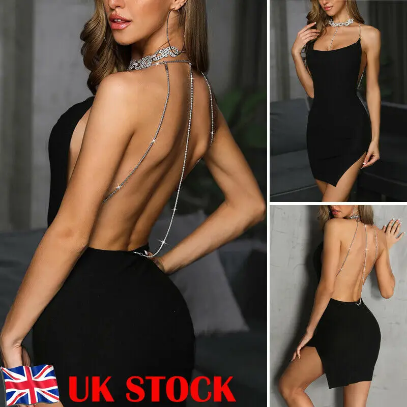 

Womens Backless Glitter Bodycon Dress Sexy Ladies Halter Neck Party -Mini Dress