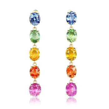 

EDI Rainbow Colors Sapphire Drop Earrings Real 18k Yellow Gold Natural Sapphire Gemstone Earrings Jewelry Tassel Earrings