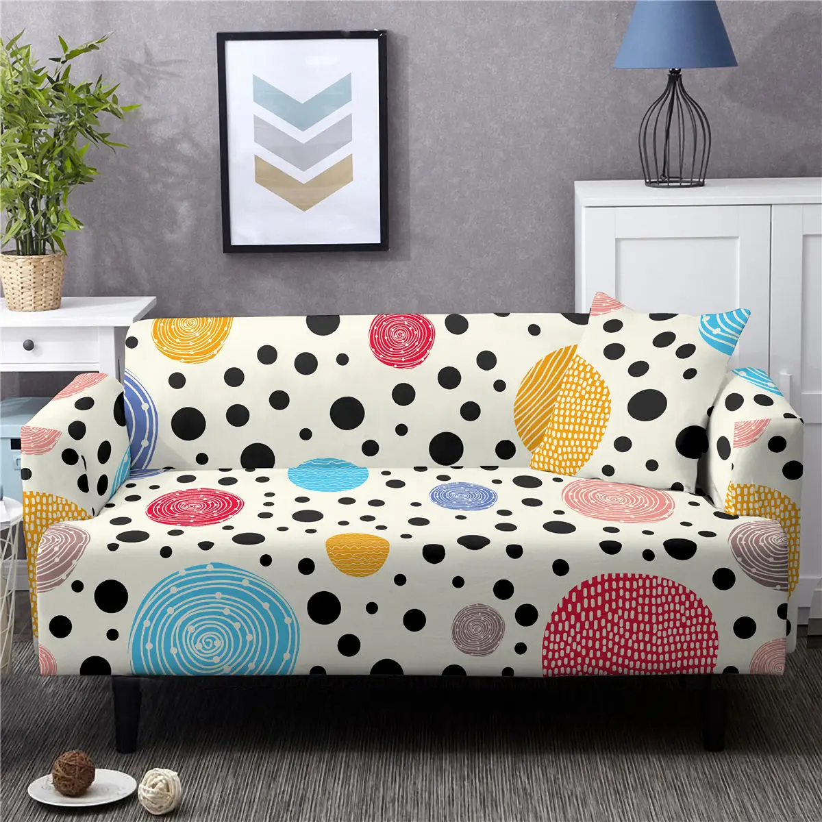 Boniu 1/2/3/4-seater платье волнистое Платье с принтом в горошек диван крышка M L XL XXL XXXL XXXXL-фасонный чехол стрейч протектор мебели полиэстер диванные покрывала