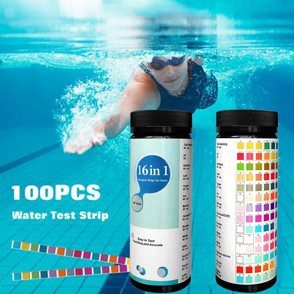 Upgrade16-in-1 Water Quality Test Strip Aquarium Test Strips Checking Water Quality Test Aquarium Fish Tank Pool Drinking Strip 100pcs