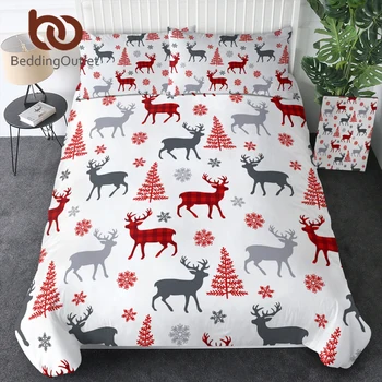 BeddingOutlet Merry Christmas Bedding Set Queen Duvet Cover Elk Snowflakes Bedspread Holiday Bed Set New Year Bedding 1