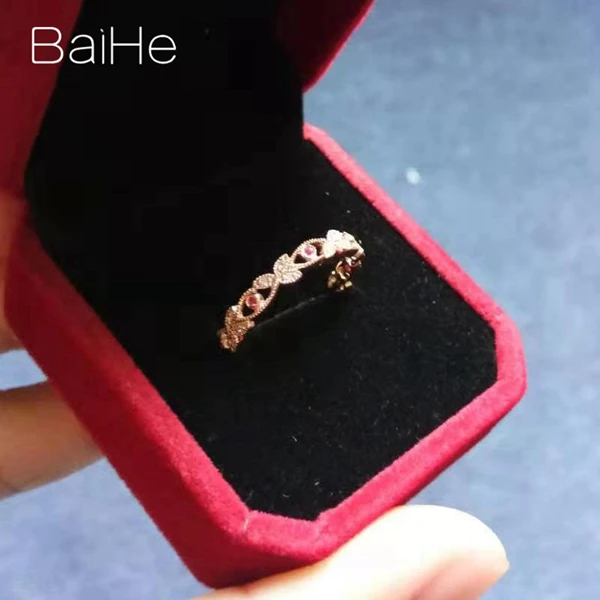 BAIHE Solid 14K розовое золото(AU585) 0.2CT Certified H/SI круглые натуральные бриллианты и рубины обручальное кольцо модные ювелирные украшения Подарочное кольцо