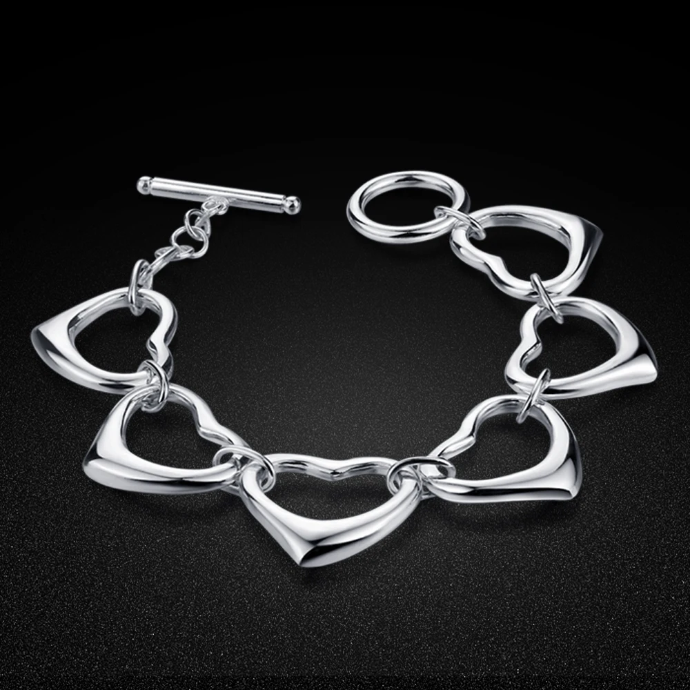 

Korean Fashion Silver Hollow Out Heart Bracelet for Women Sweet Girls Fine Jewelry Vintage Aesthetic Charm Bracelet Holiday Gift